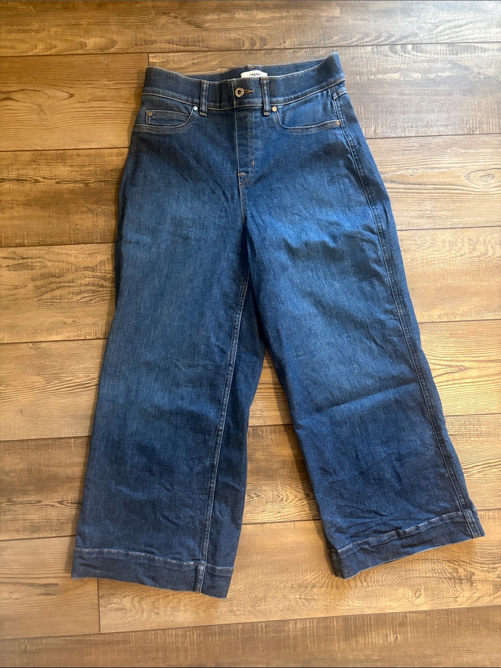 SPANX High-Rise Wide-Leg Crop Jeans in Dark Blue